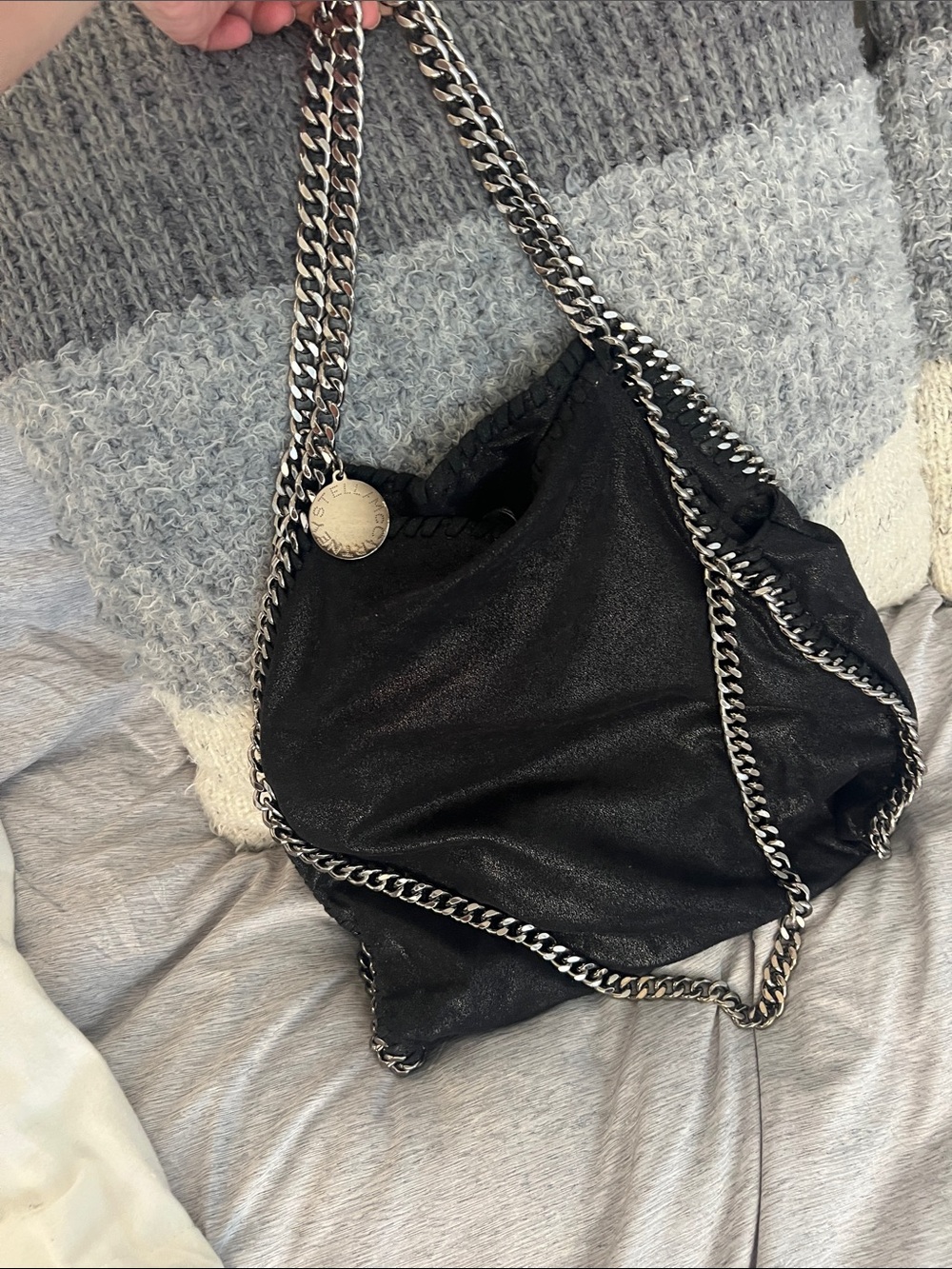Authentic Stella McCartney Black Chain-Trim Falabella Tote with Coin Charm - Picture 3 of 4